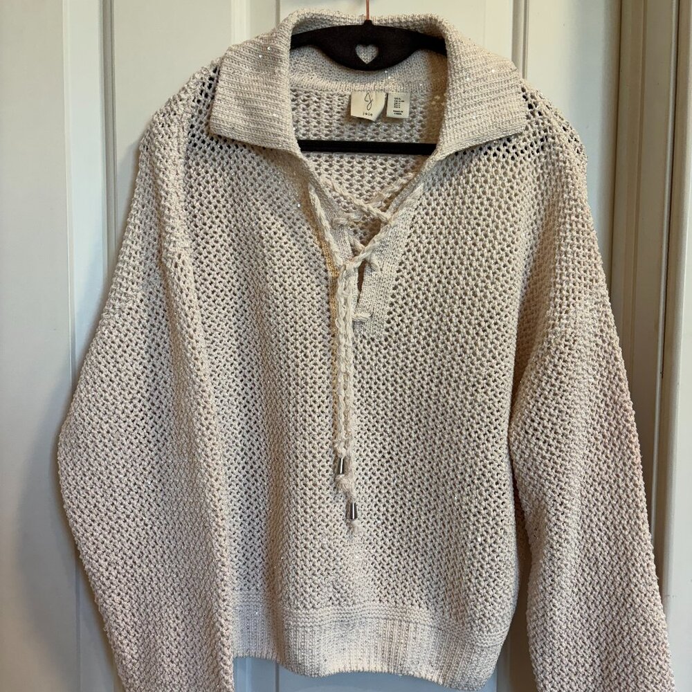 Joie Metallic Knit Cream Collared Pullover Women's Size L
